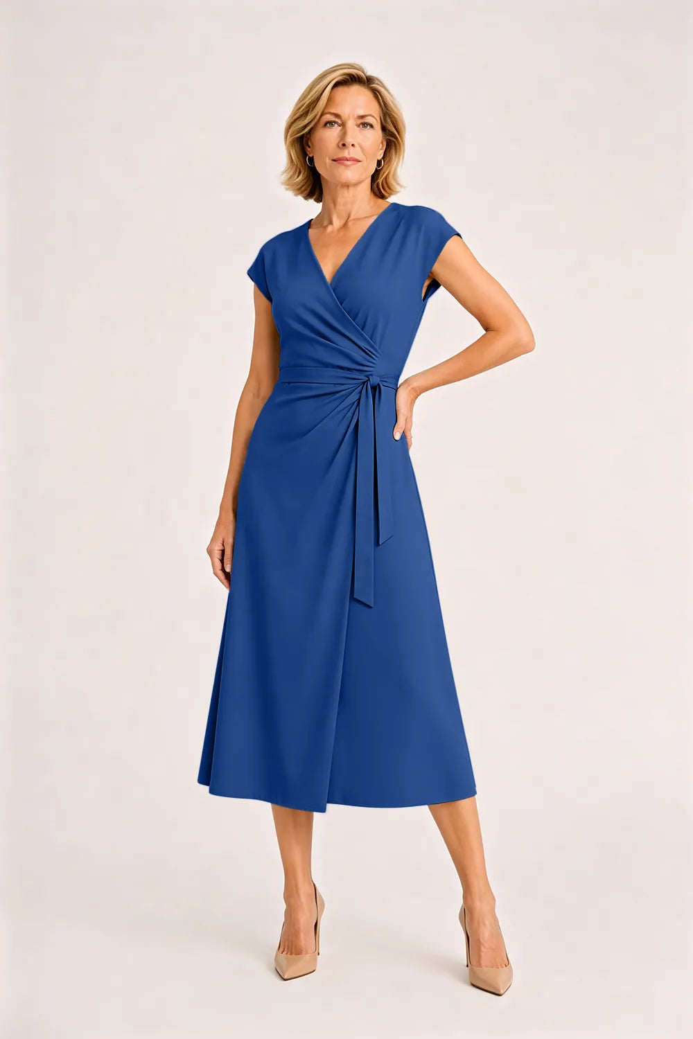 V-Neck Tie Waist Wedding Guest Dress