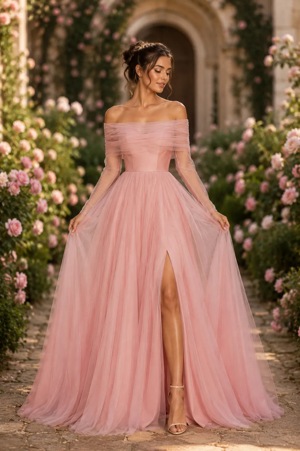 Elegant Long Sleeve Wedding Guest Dress Off Shoulder