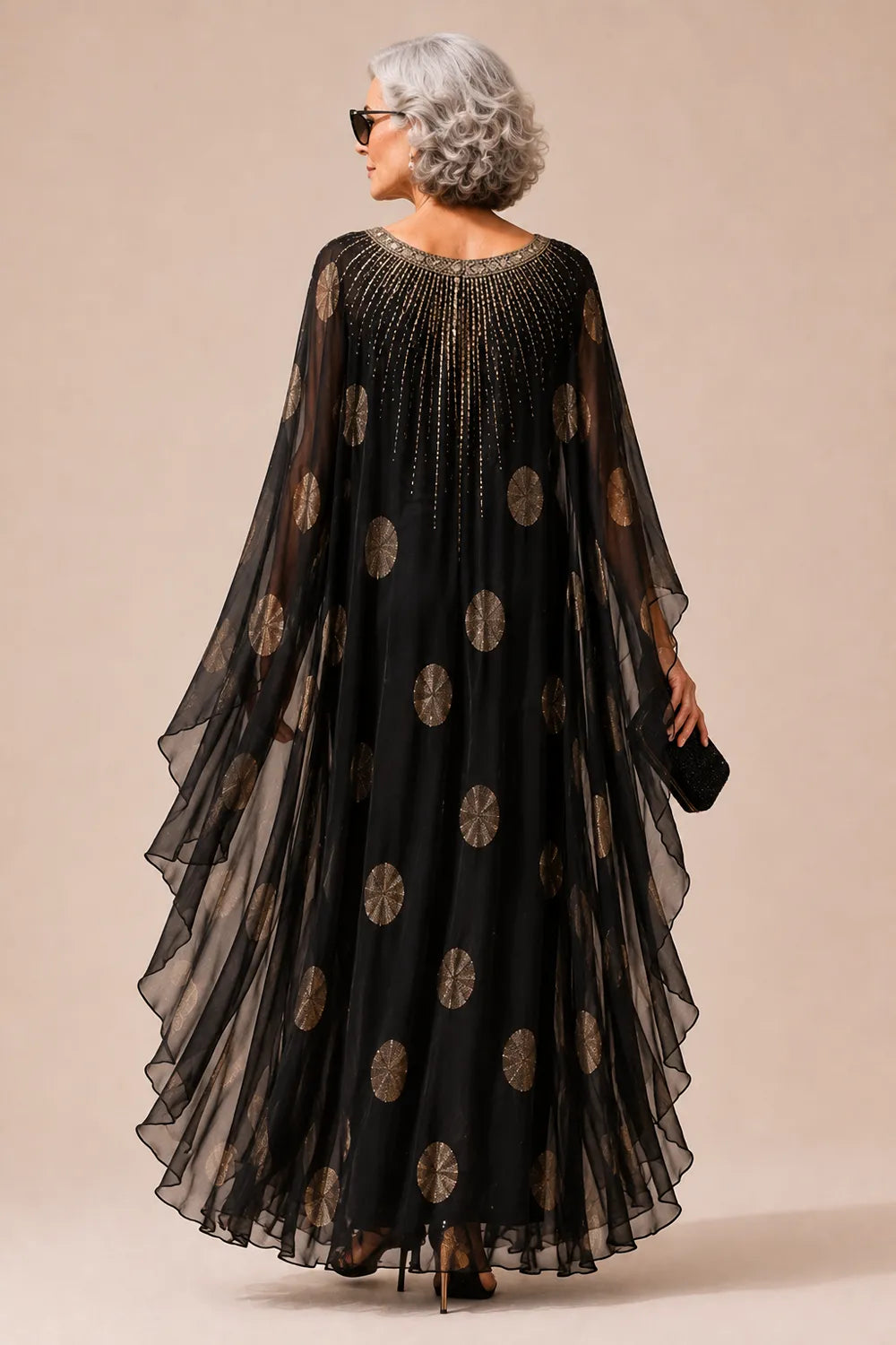 Beaded Chiffon Kaftan Evening Gown
