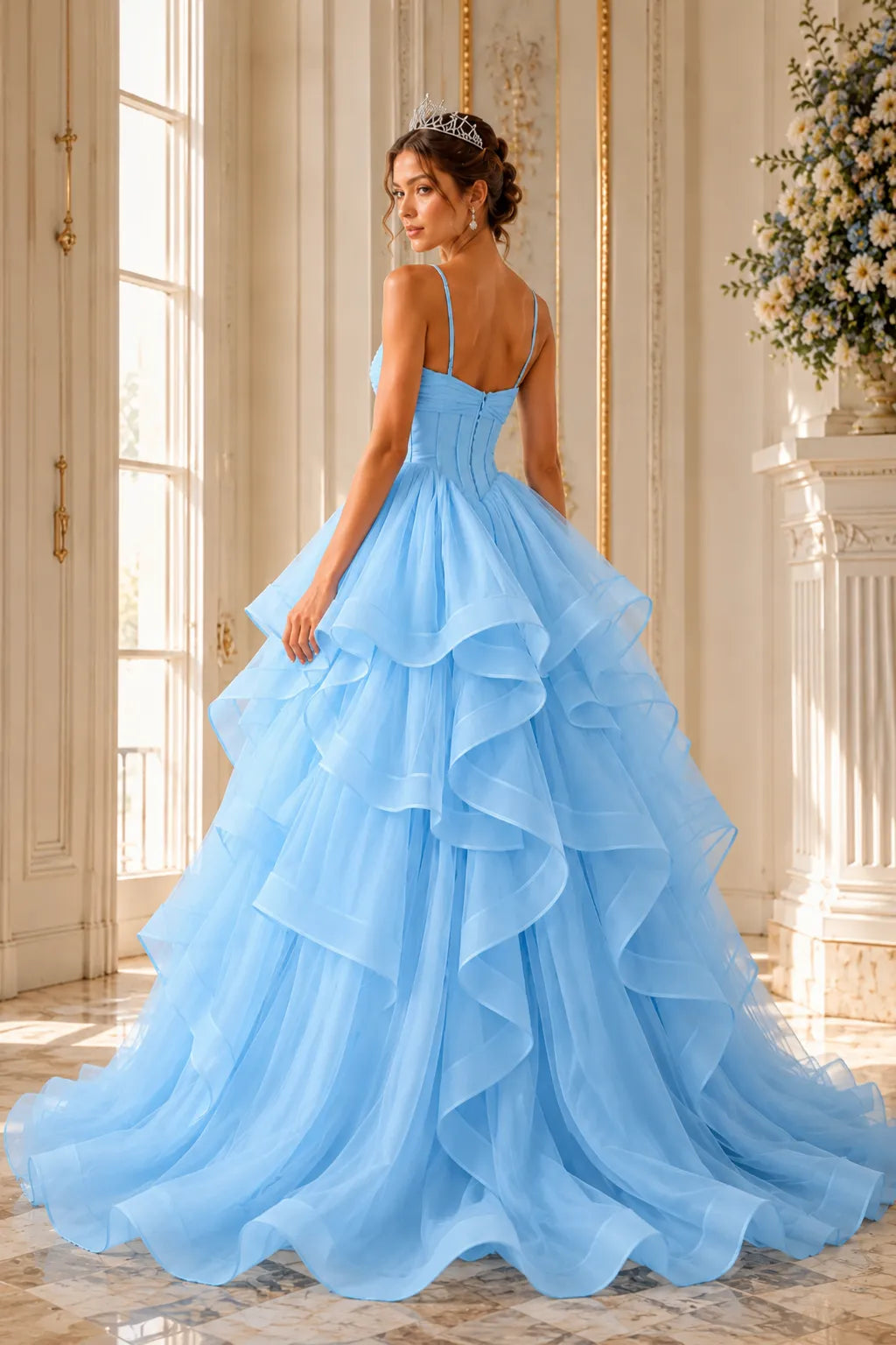 Romantic Ruffled Tulle Prom Dress Gown