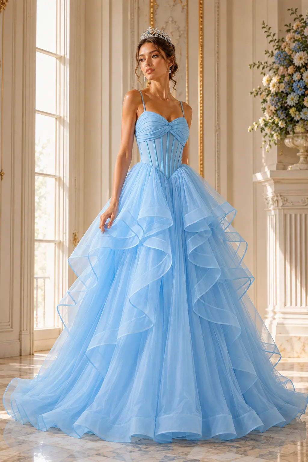 Romantic Ruffled Tulle Prom Dress Gown