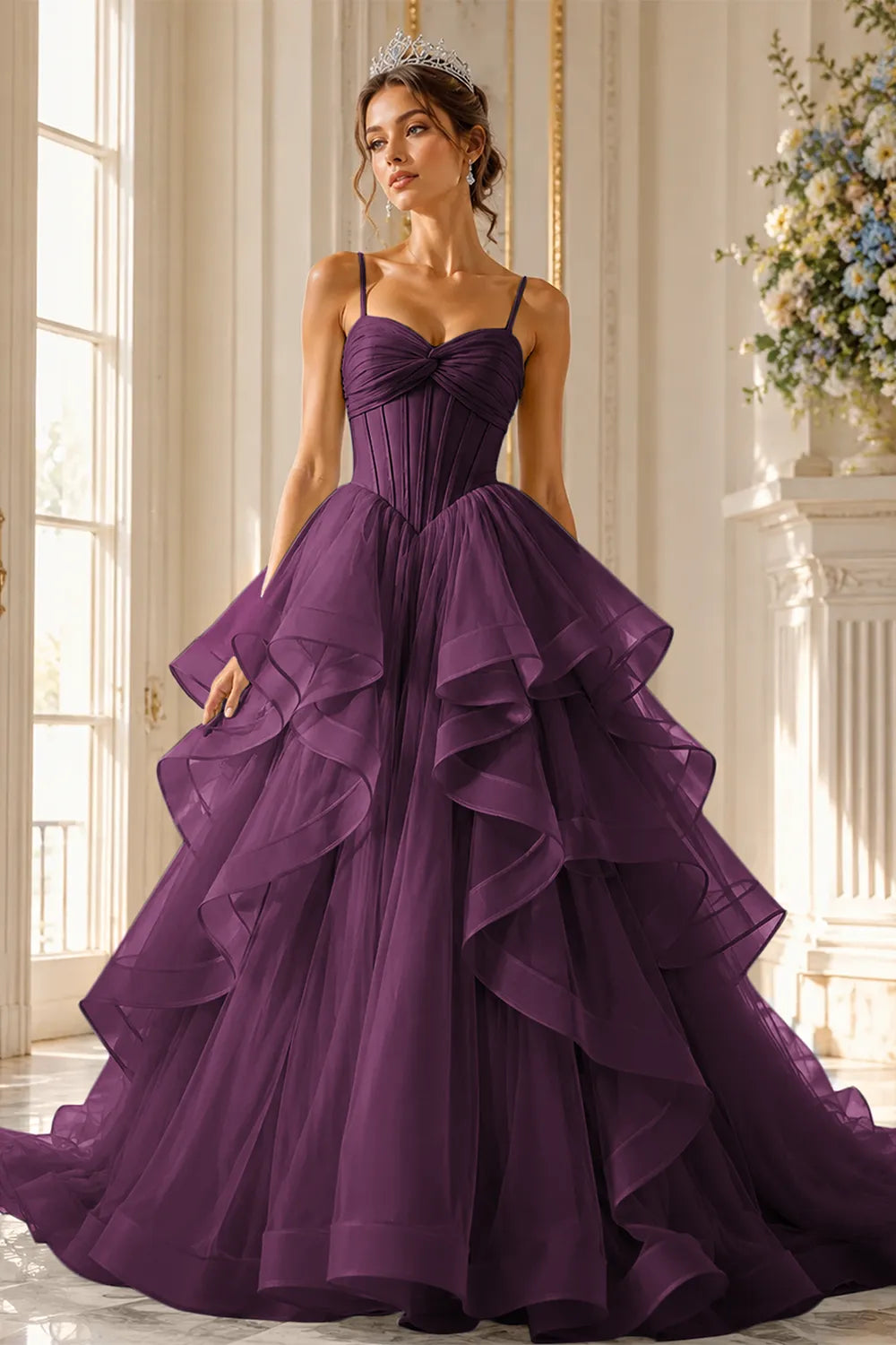Romantic Ruffled Tulle Prom Dress Gown