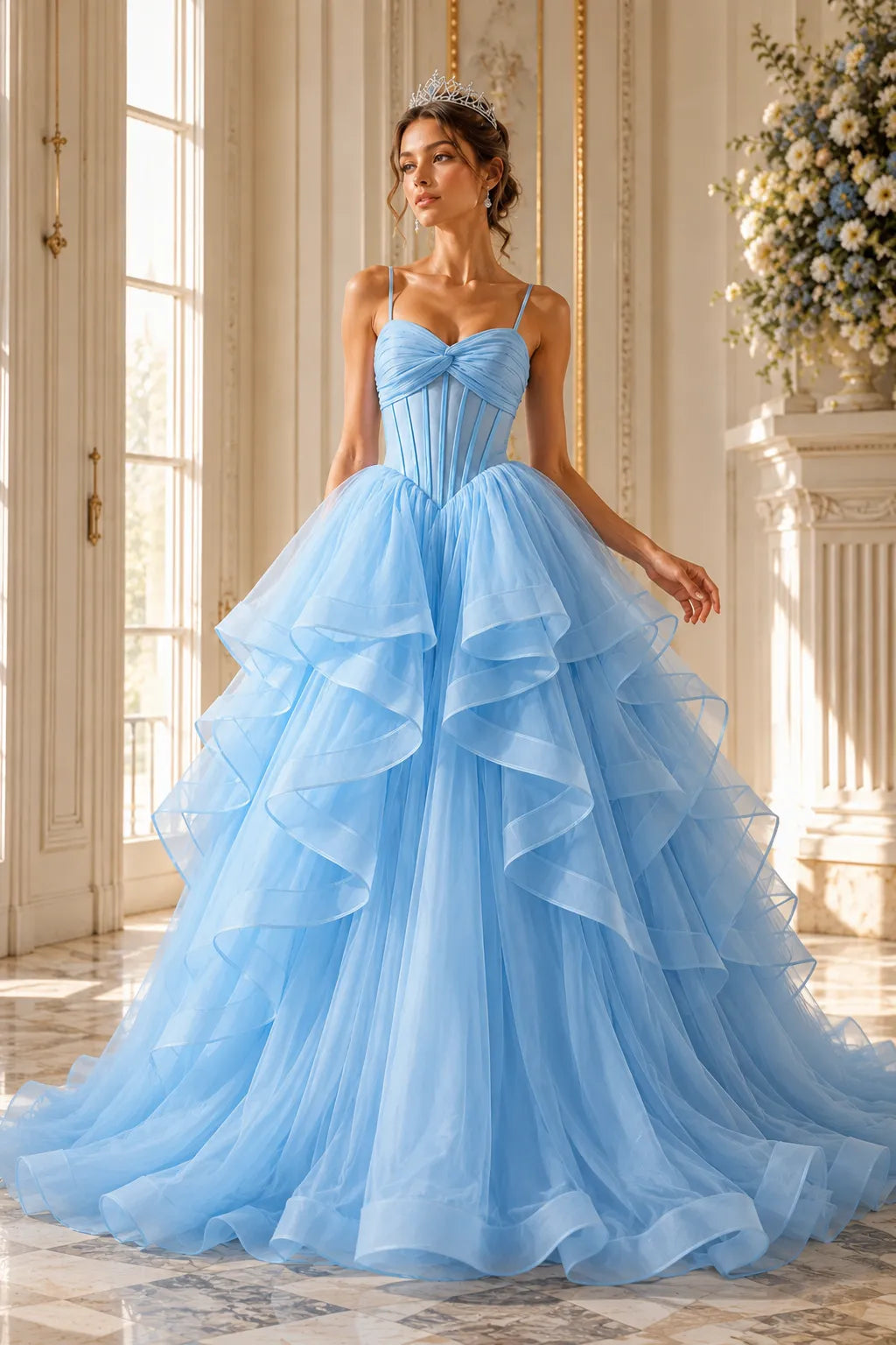 Romantic Ruffled Tulle Prom Dress Gown