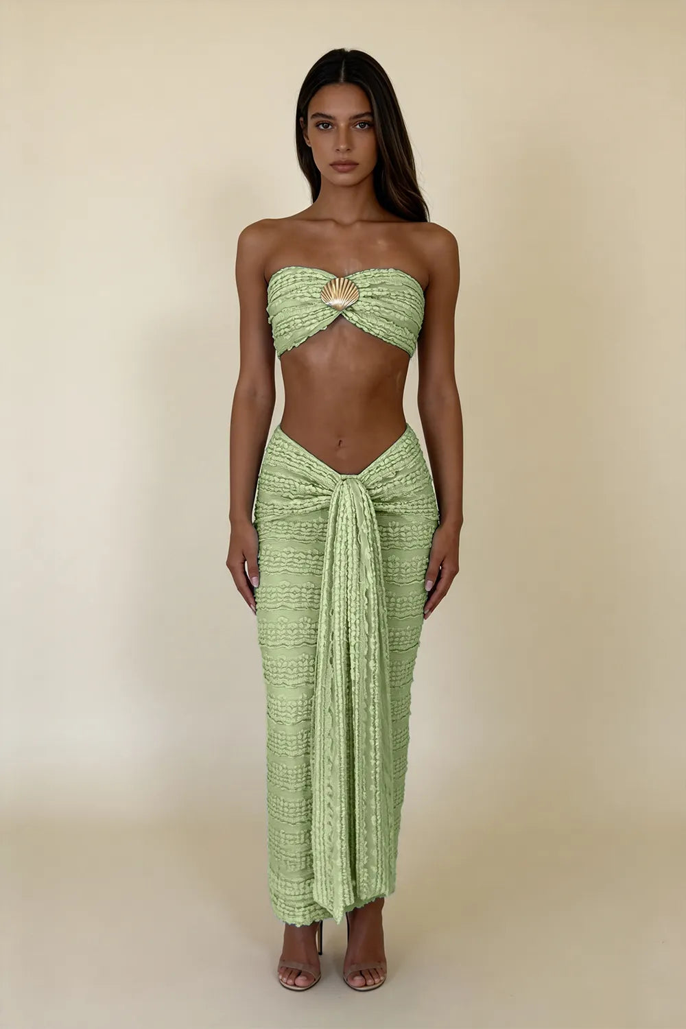 Seashell Detail Lace Two Piece Maxi Dress Set(SALE)