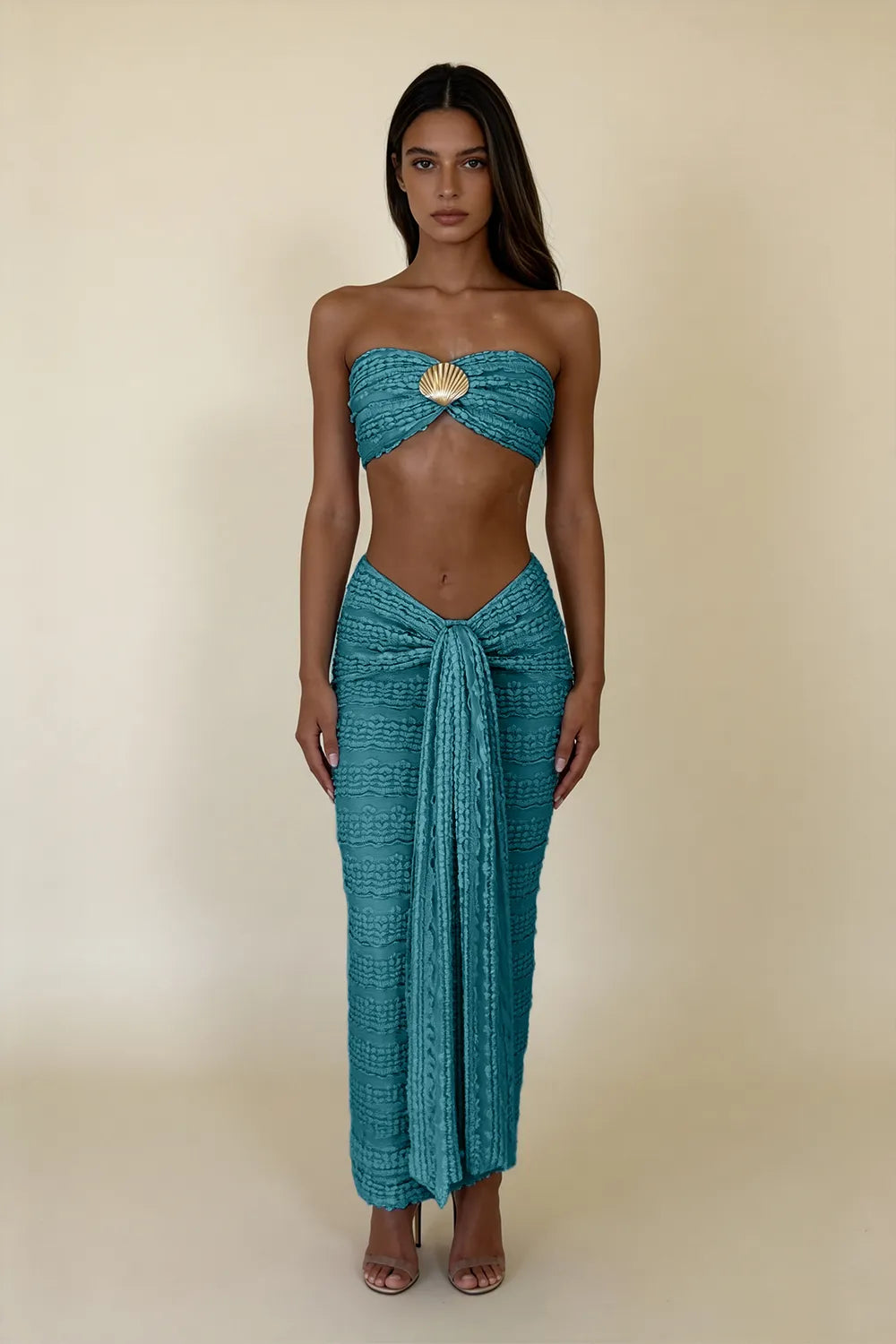 Seashell Detail Lace Two Piece Maxi Dress Set(SALE)