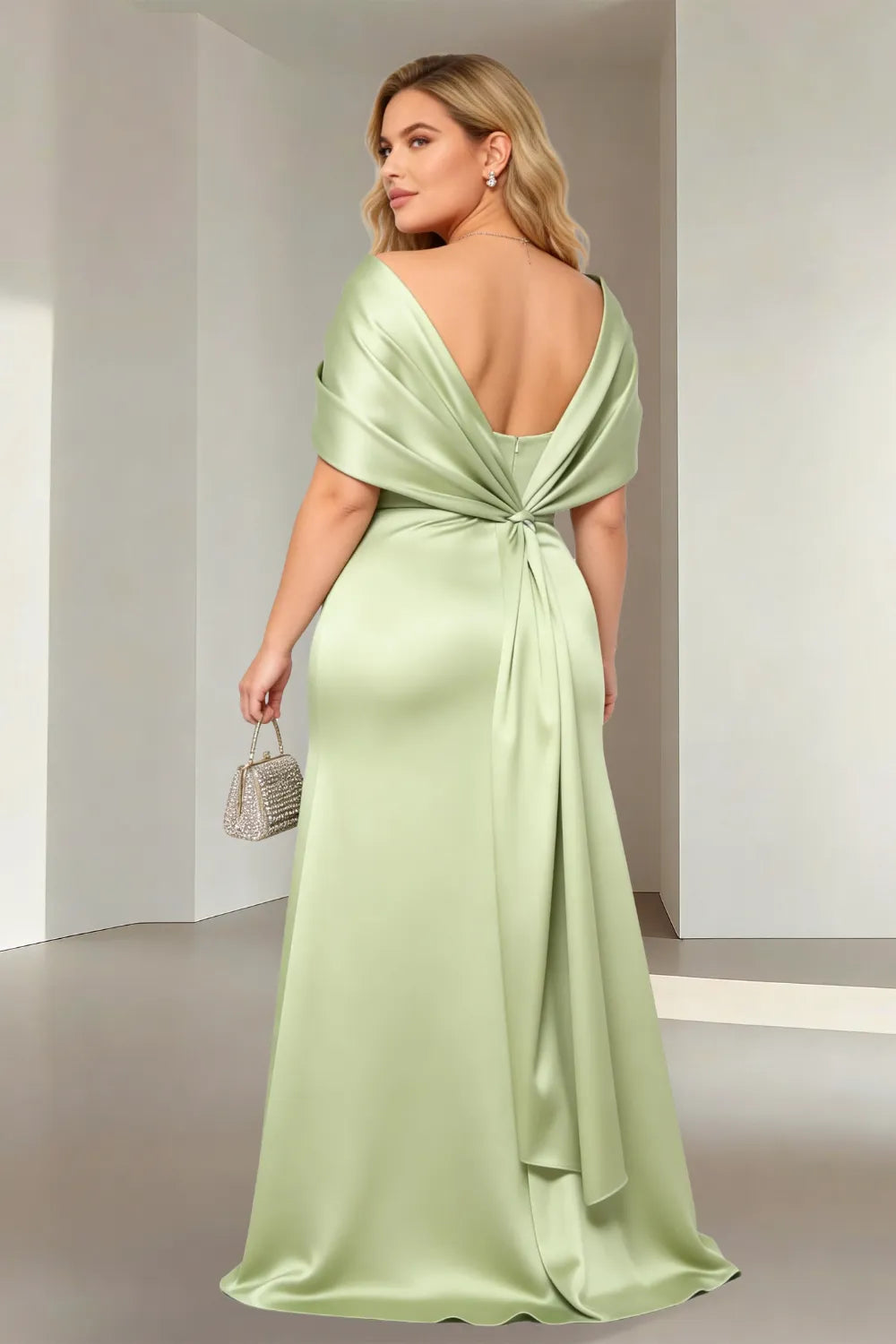 Aurora Off-Shoulder Bow Satin Evening Gown