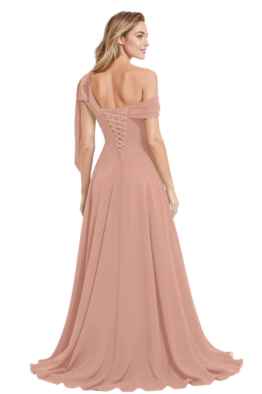 Ethereal One-Shoulder Backless Chiffon Maxi Dress