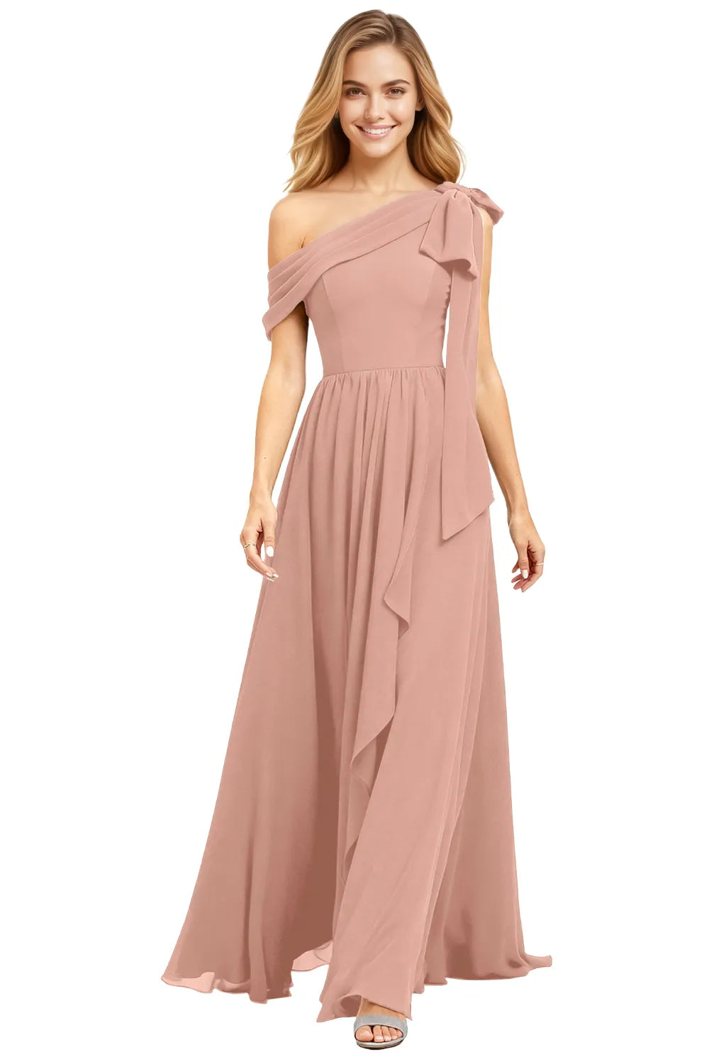 Ethereal One-Shoulder Backless Chiffon Maxi Dress