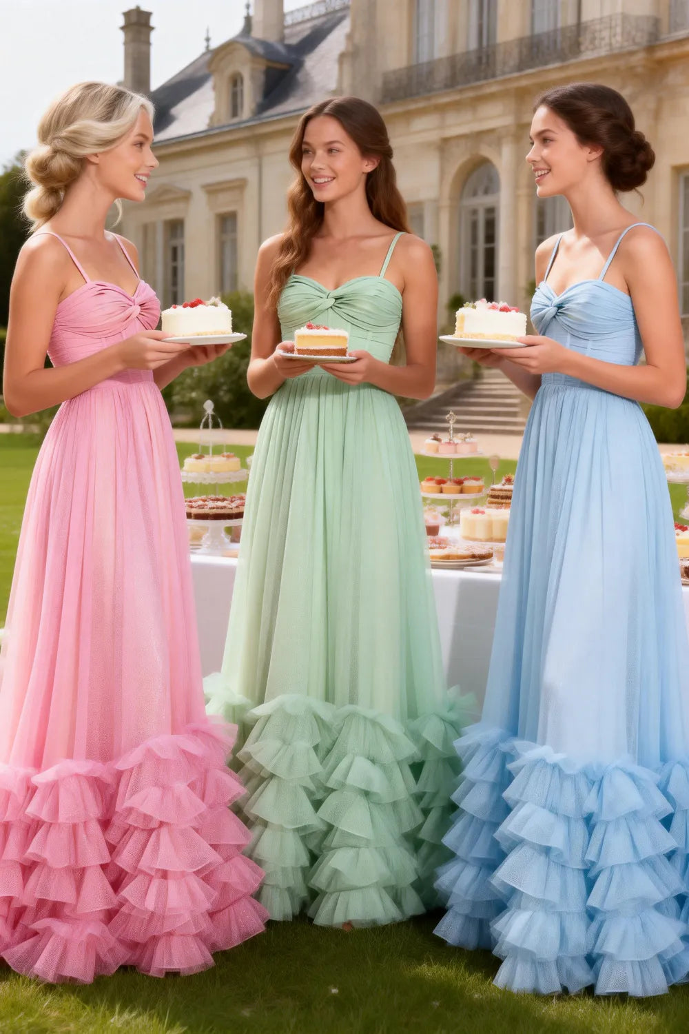 Strapless Ruffled Tulle Prom Ball Gown Dress