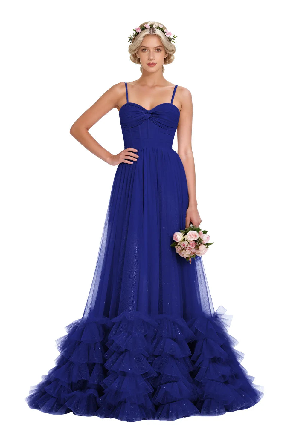 Strapless Ruffled Tulle Prom Ball Gown Dress