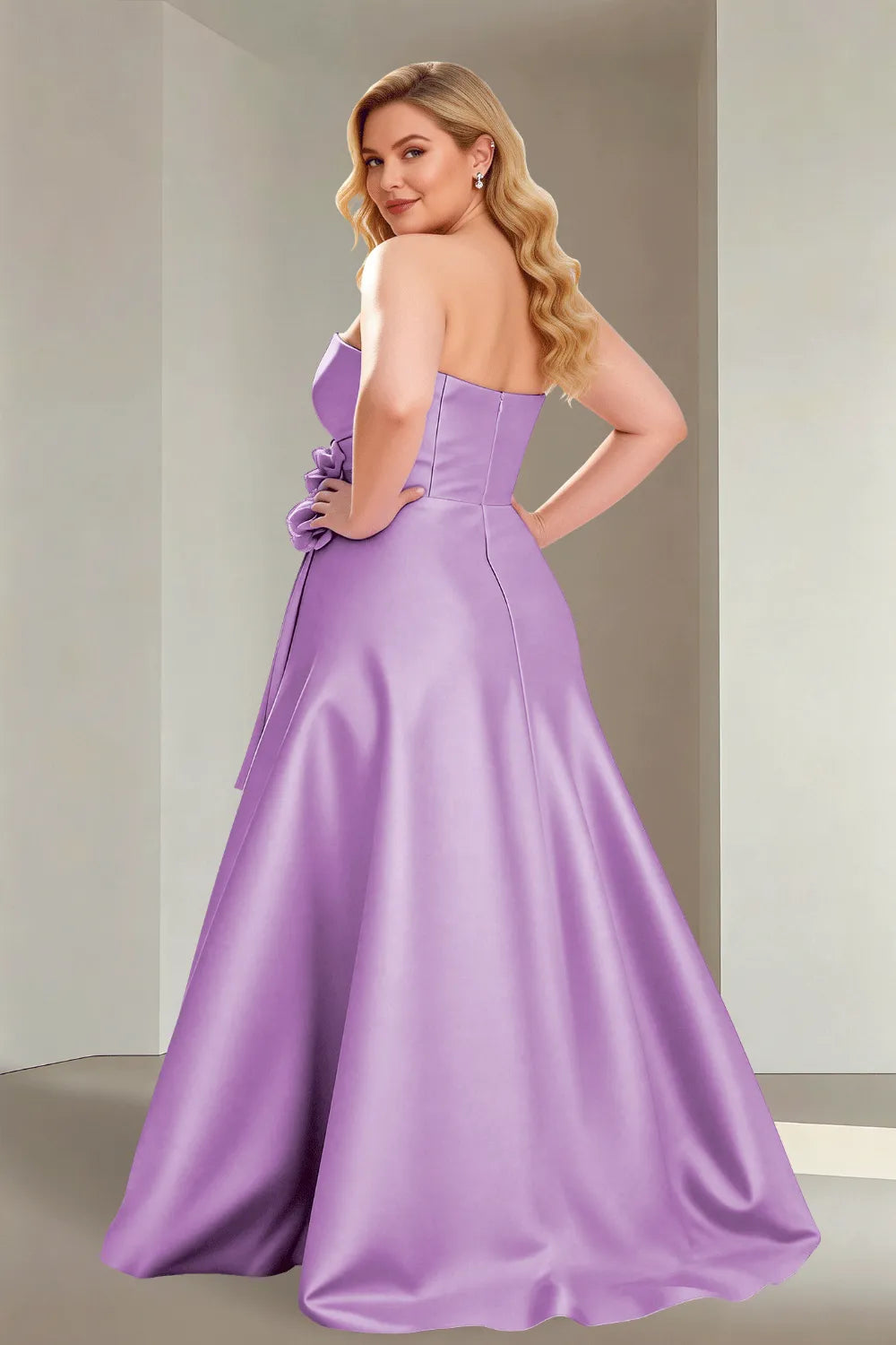 Plus Size Flora Satin Strapless Evening Gown