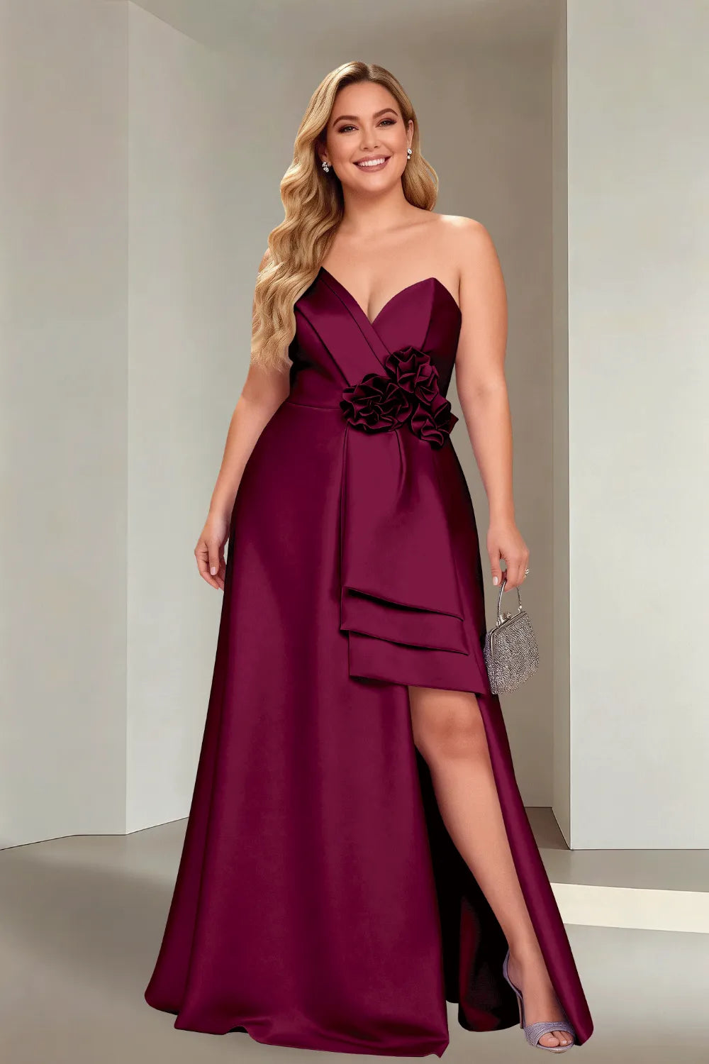 Plus Size Flora Satin Strapless Evening Gown