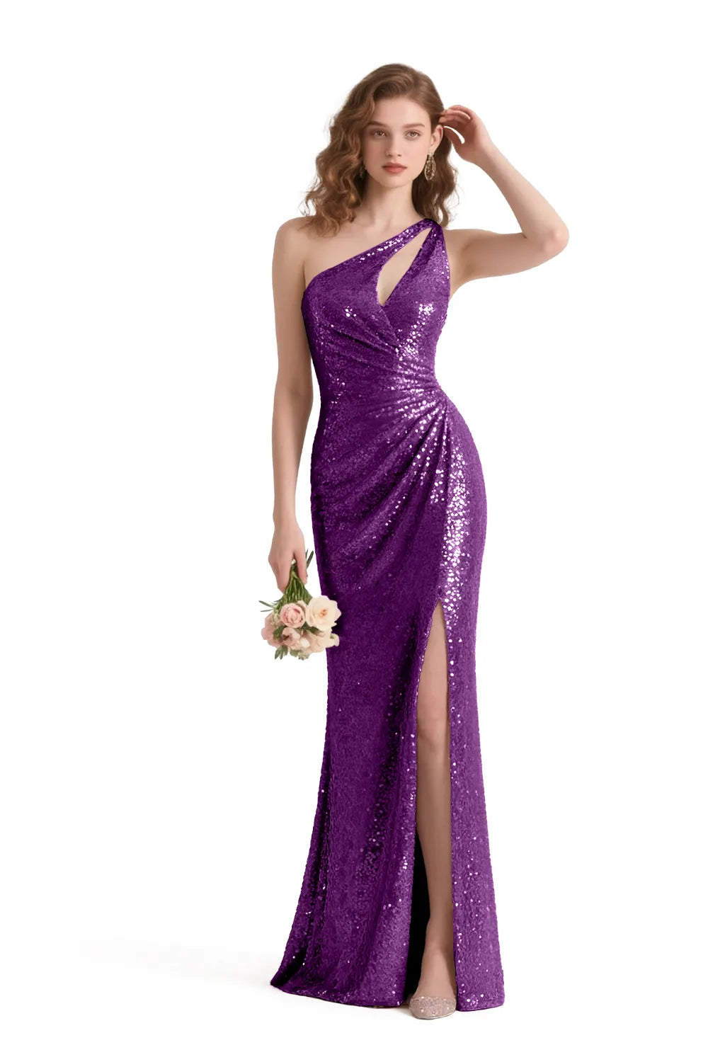Aurora One-Shoulder Sequin Mermaid Evening Gown