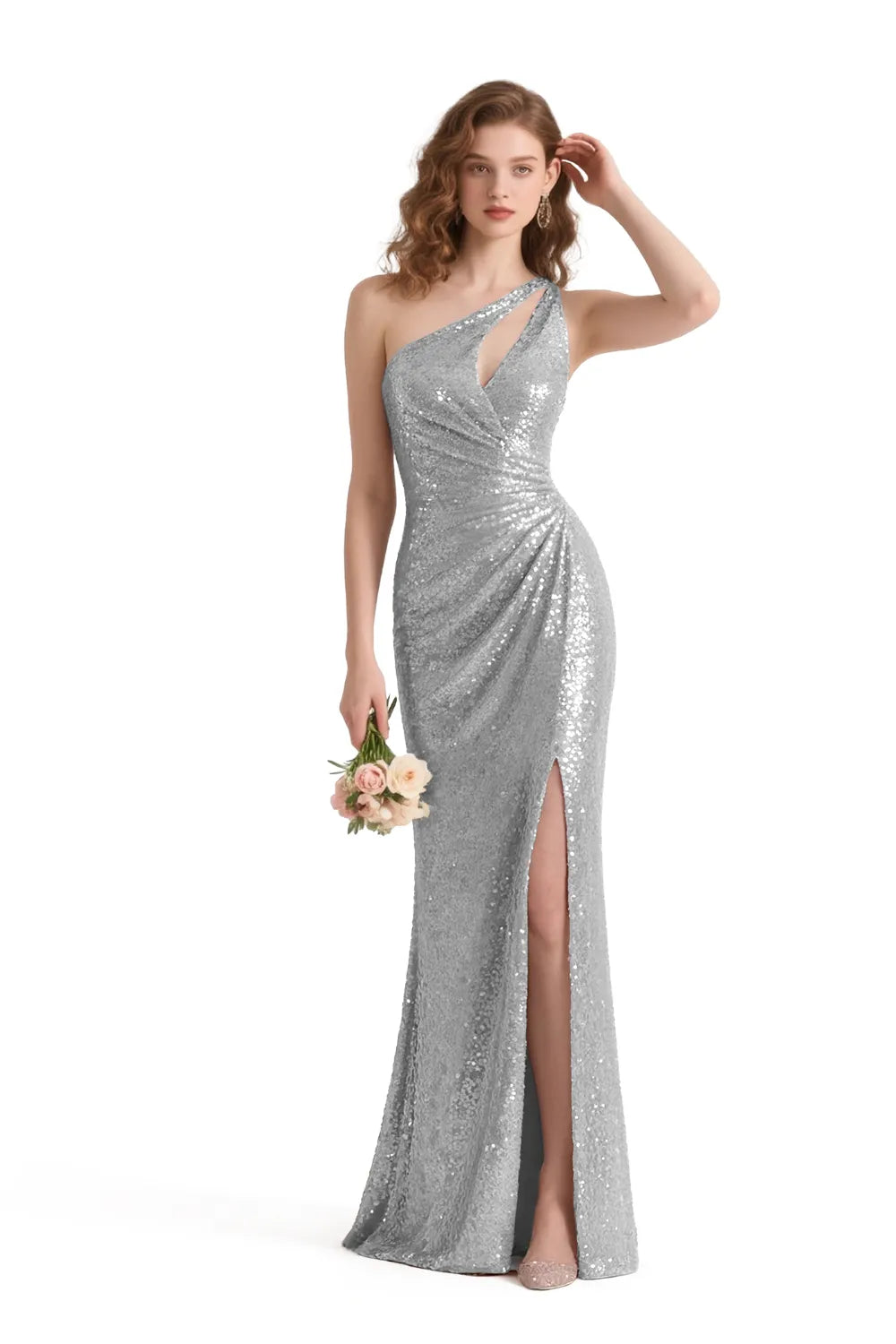Aurora One-Shoulder Sequin Mermaid Evening Gown