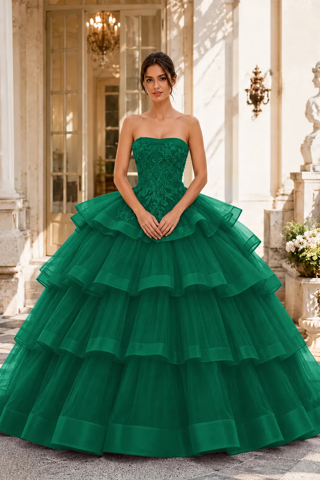 Princess Style Strapless Tulle Ball Gown Evening Dress