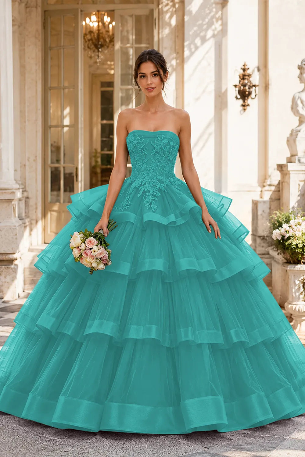 Princess Style Strapless Tulle Ball Gown Evening Dress