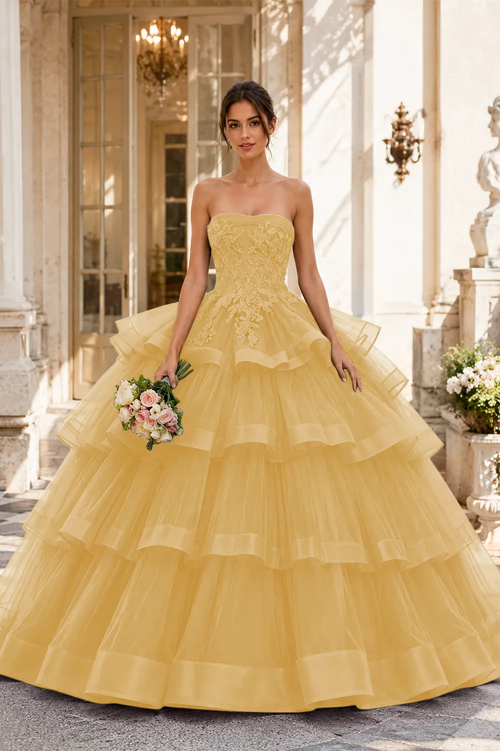 Princess Style Strapless Tulle Ball Gown Evening Dress