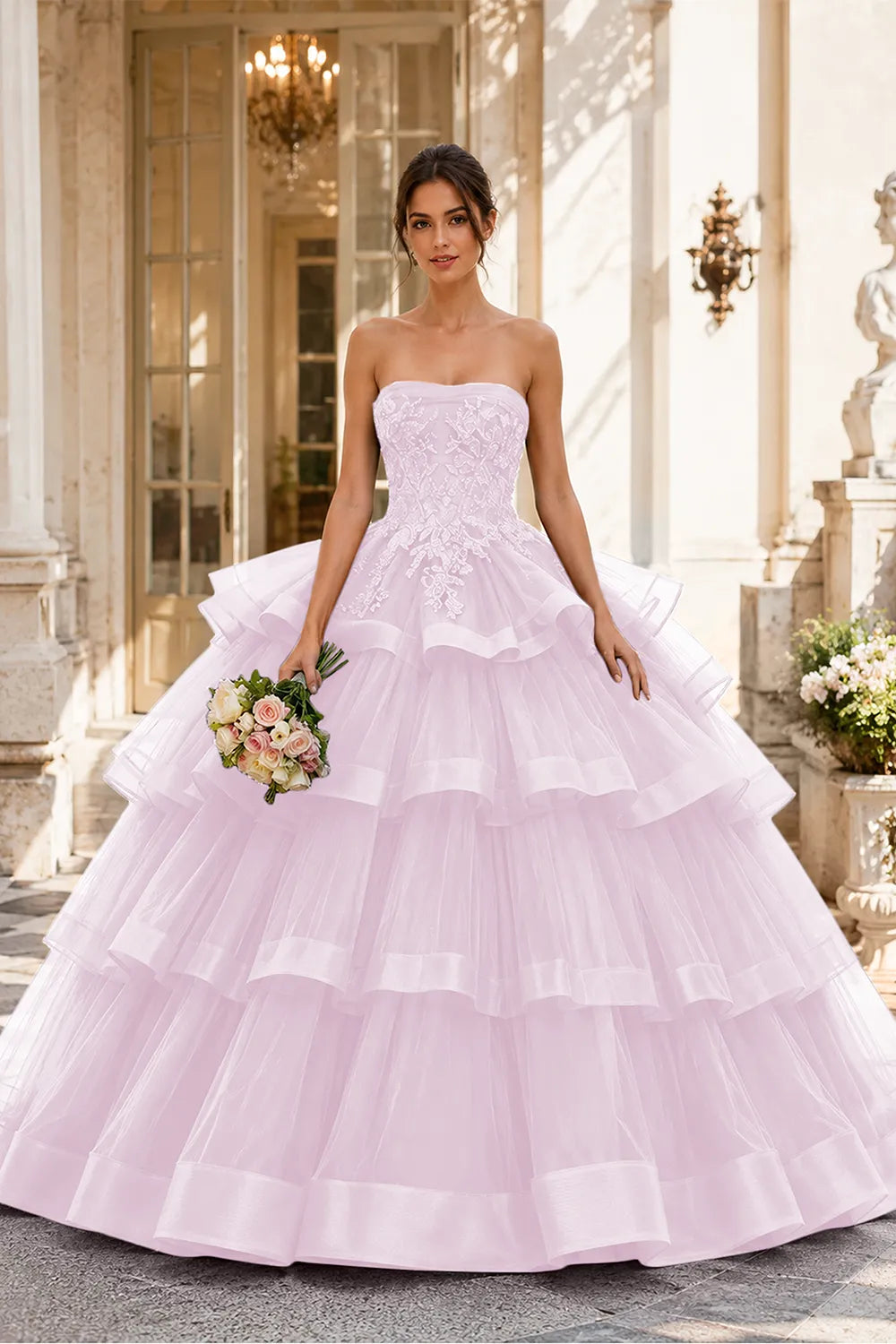 Princess Style Strapless Tulle Ball Gown Evening Dress