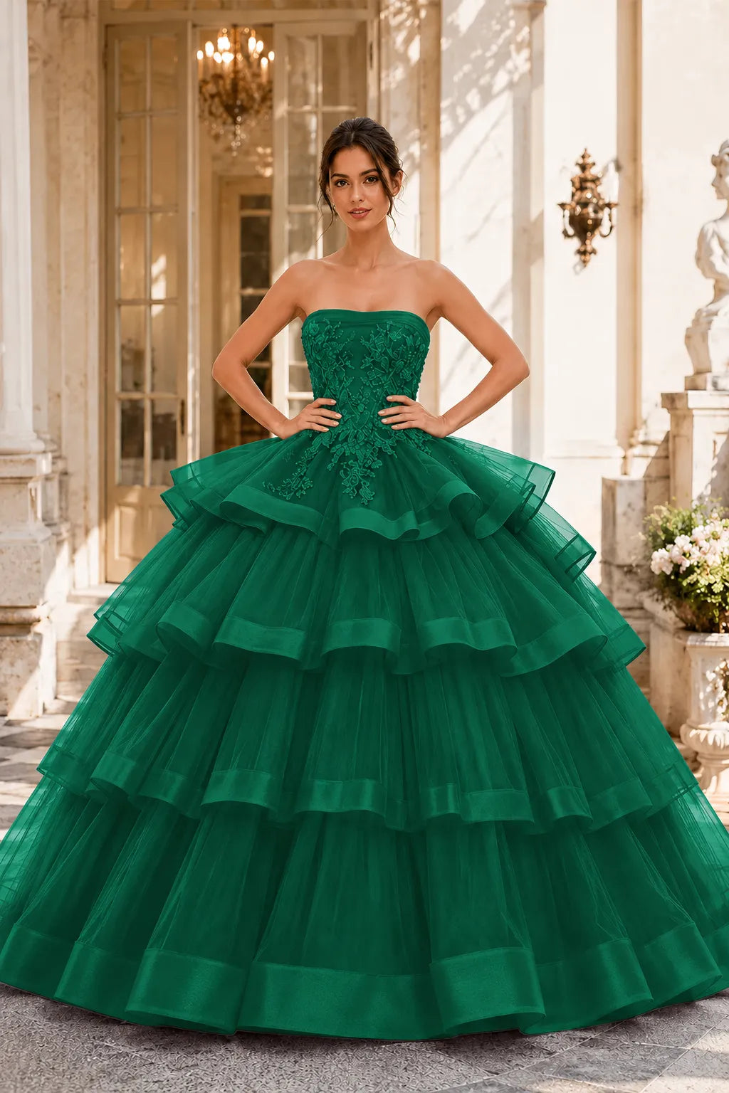 Princess Style Strapless Tulle Ball Gown Evening Dress