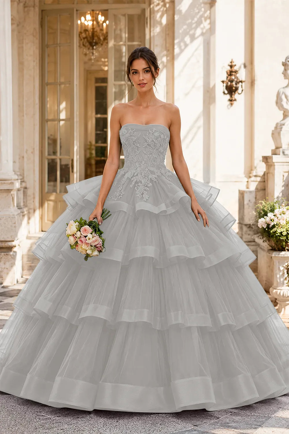 Princess Style Strapless Tulle Ball Gown Evening Dress