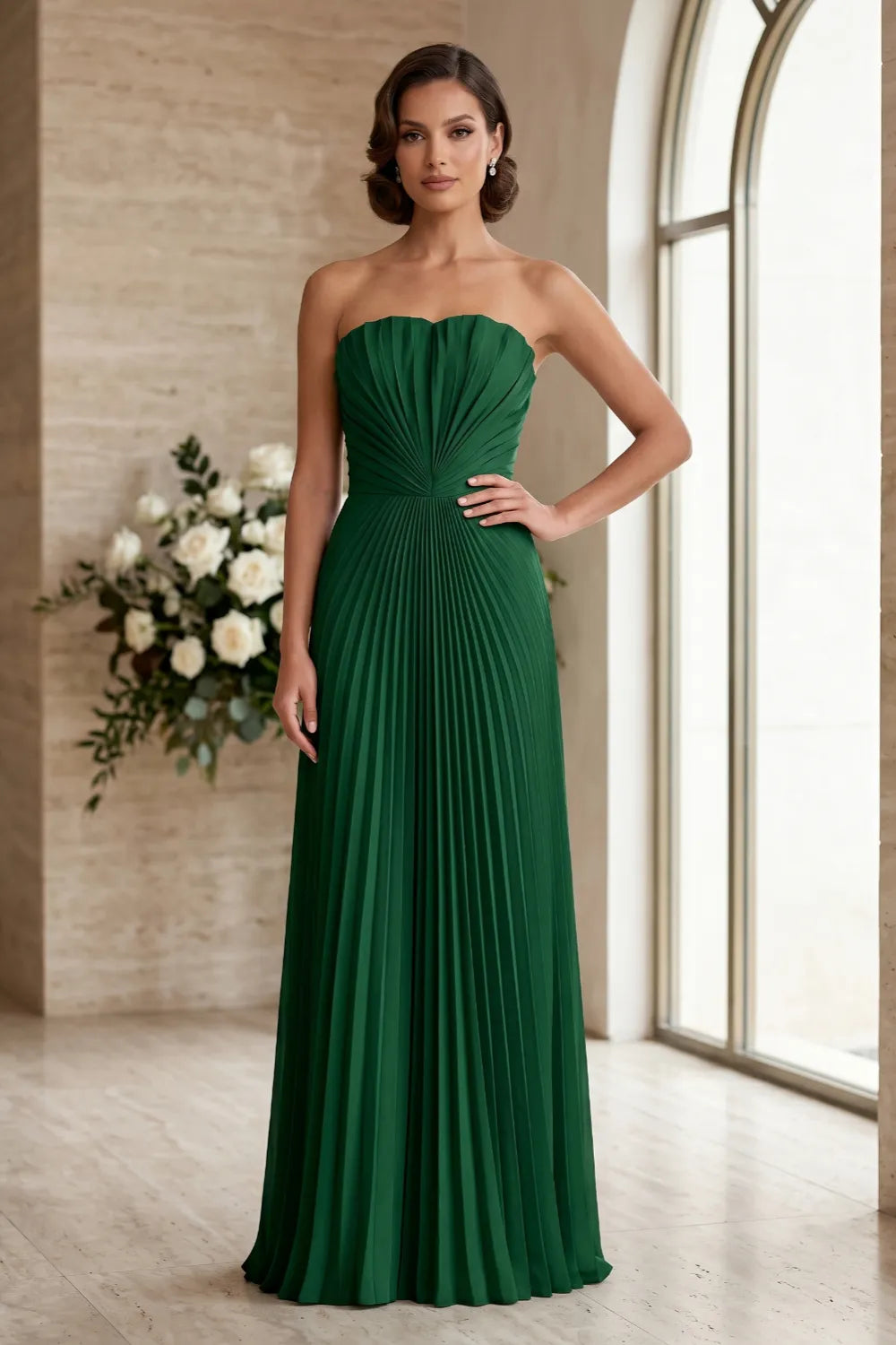Elara Strapless Pleated Maxi Dress