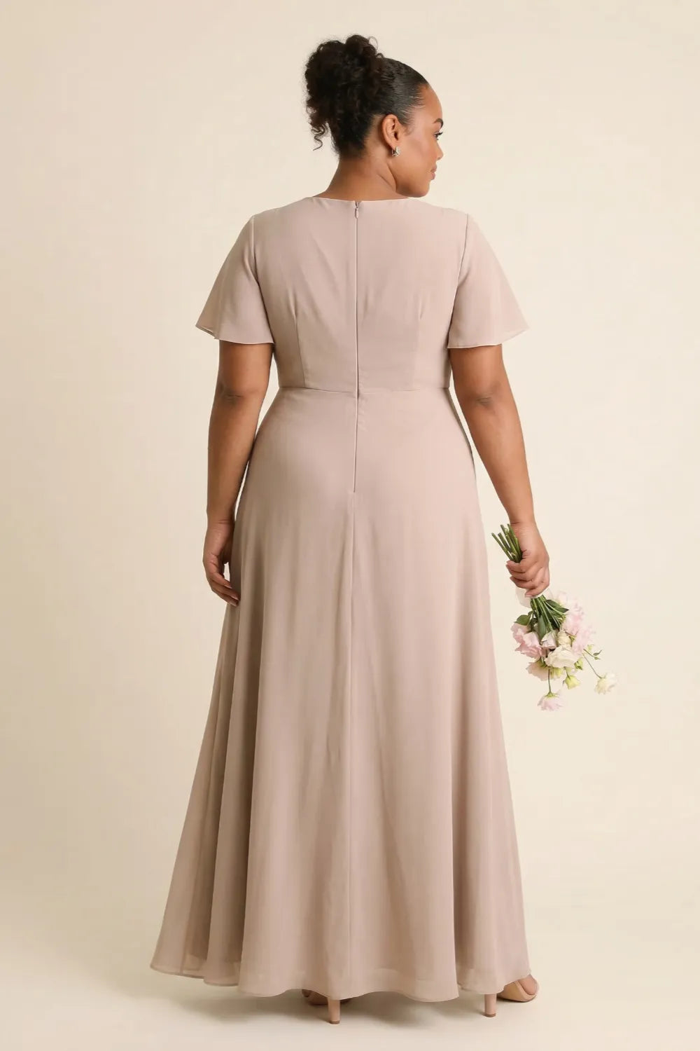 Aurora Ruched V-Neck Chiffon Maxi Dress