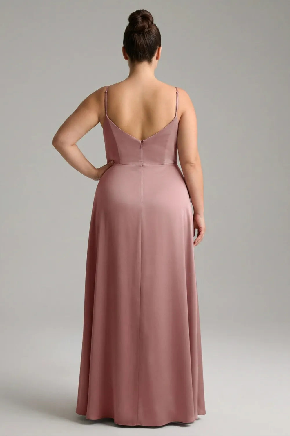 Plus Size Satin Slit Maxi Formal Dress