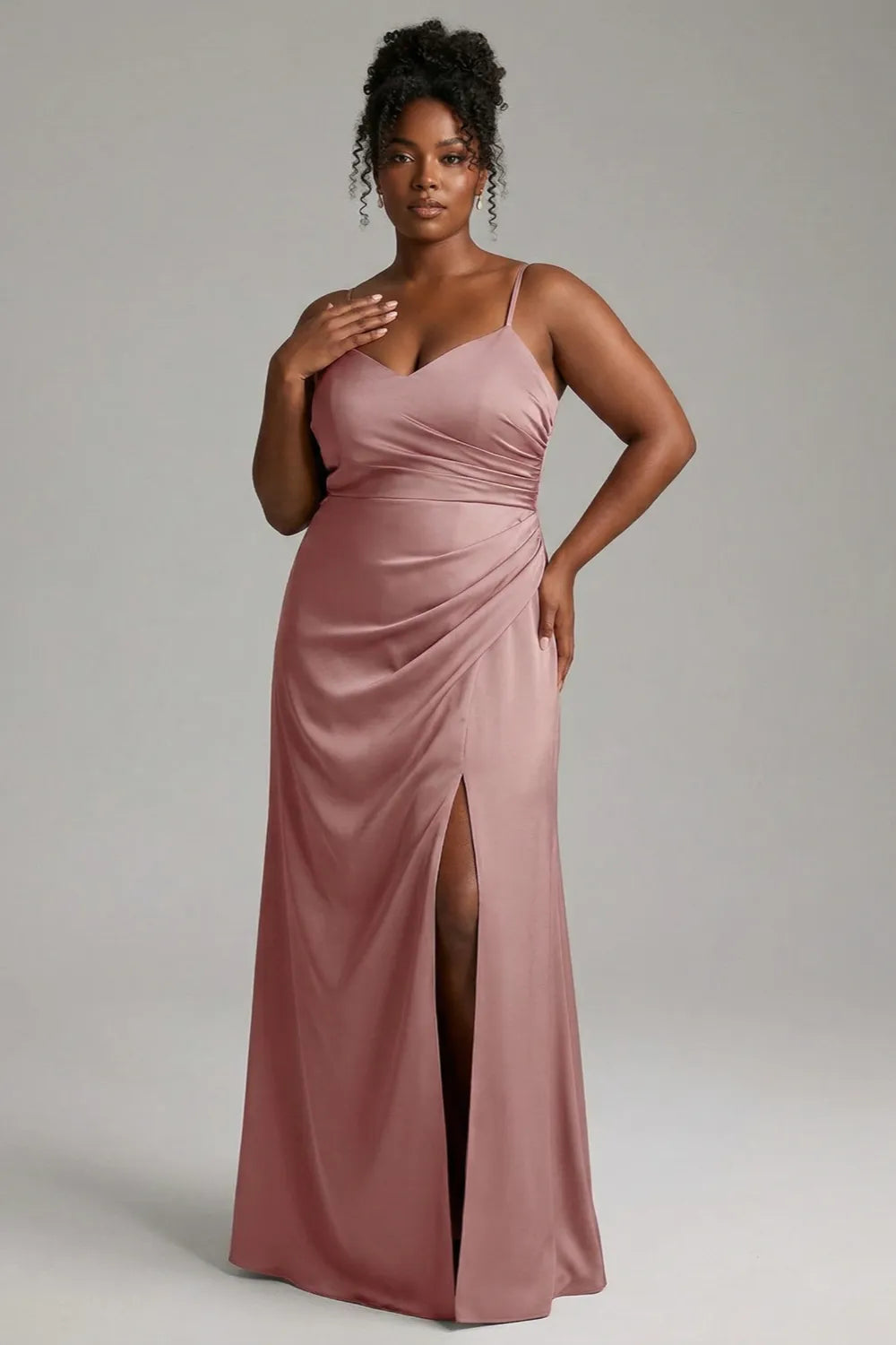 Plus Size Satin Slit Maxi Formal Dress