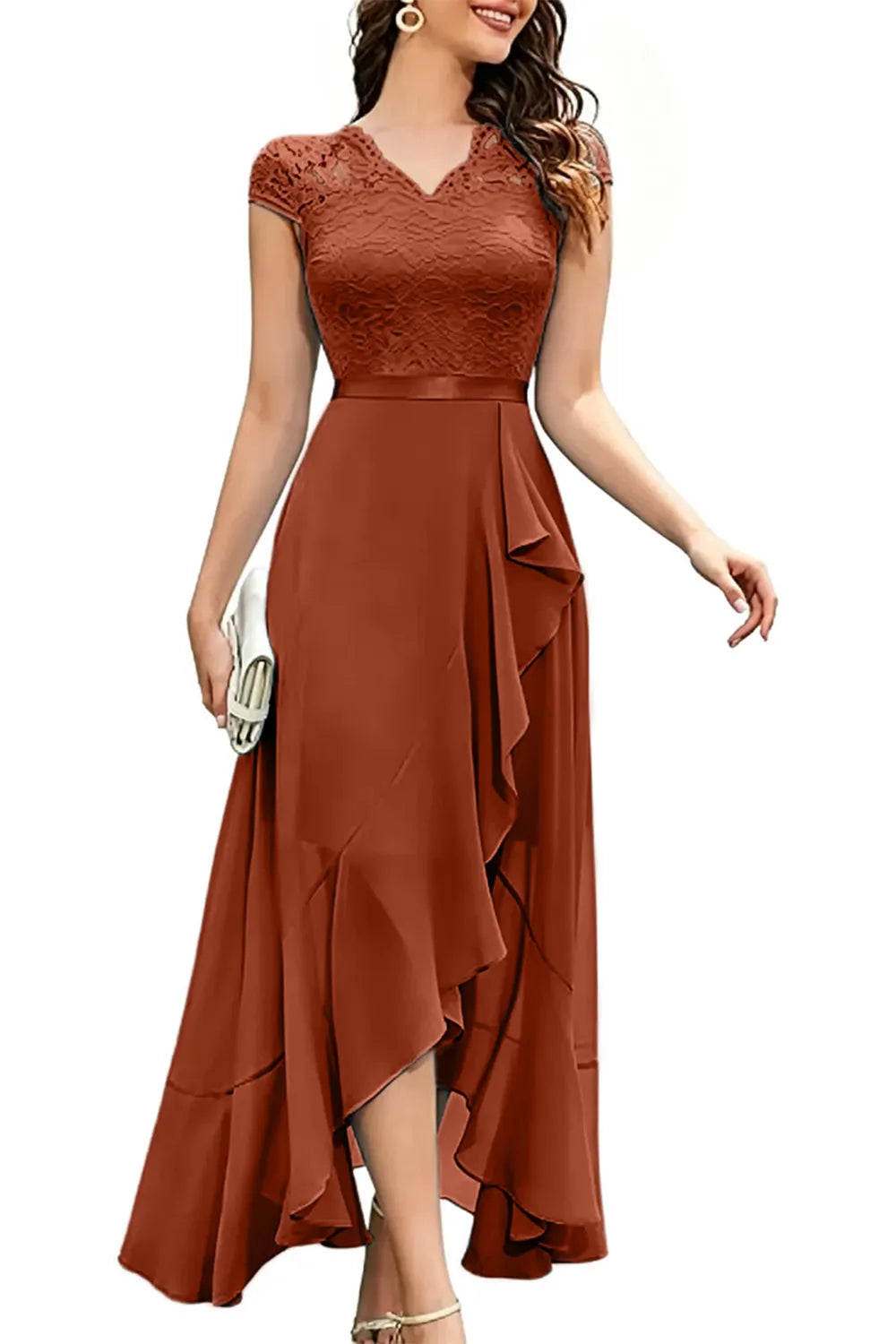 Elegantes Chiffon-Abendkleid mit Spitzenoberteil