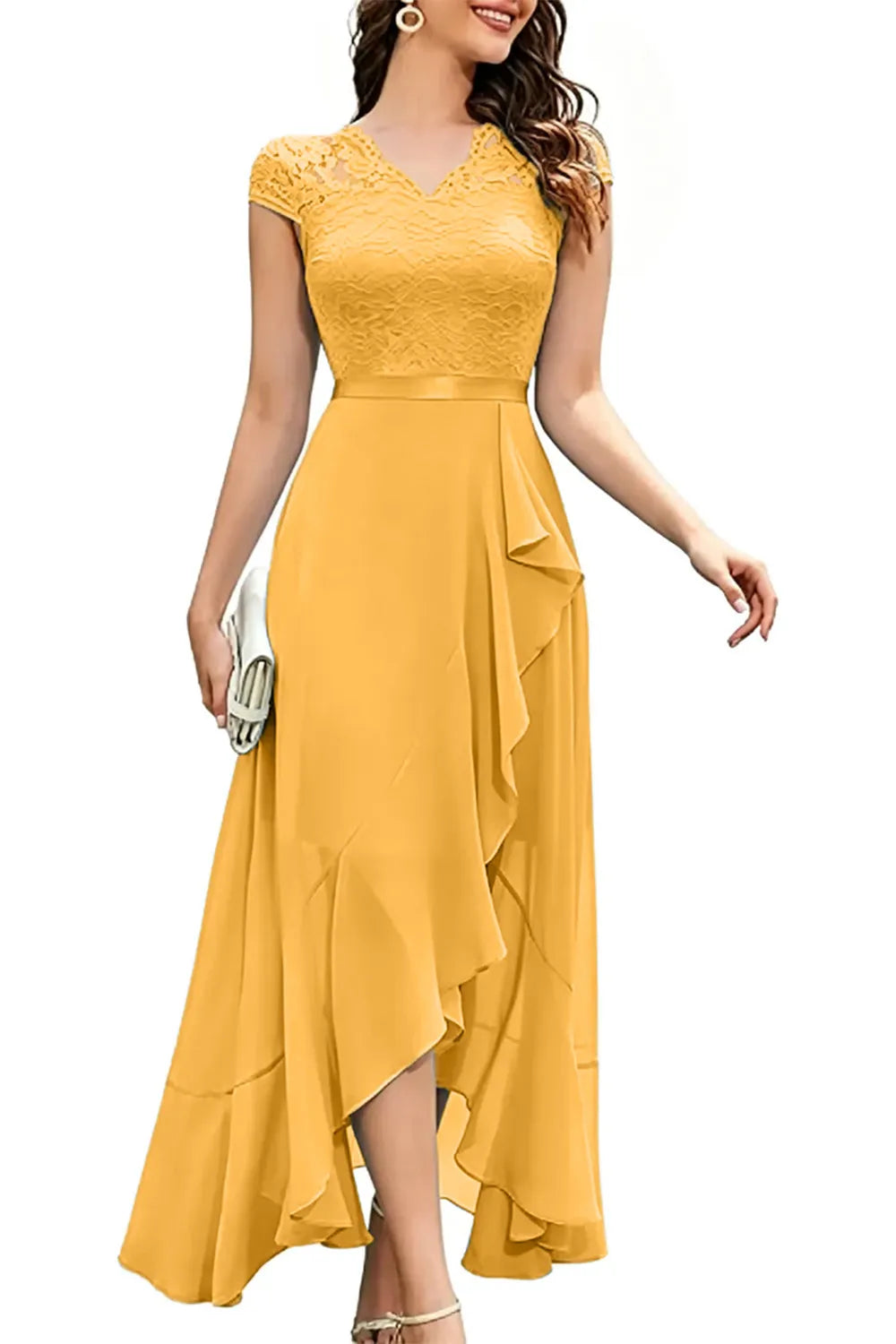 Elegantes Chiffon-Abendkleid mit Spitzenoberteil