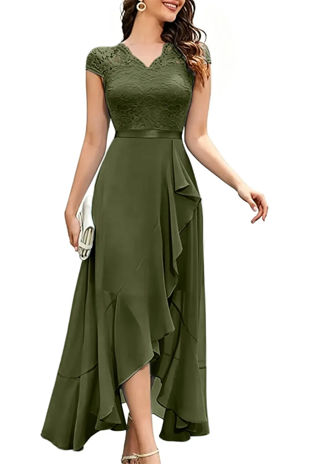 Elegantes Chiffon-Abendkleid mit Spitzenoberteil