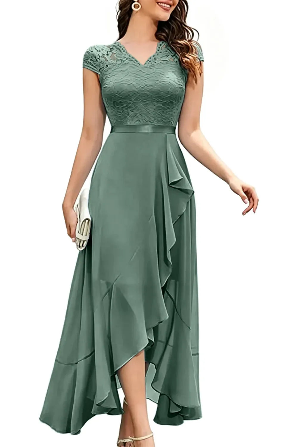 Elegantes Chiffon-Abendkleid mit Spitzenoberteil