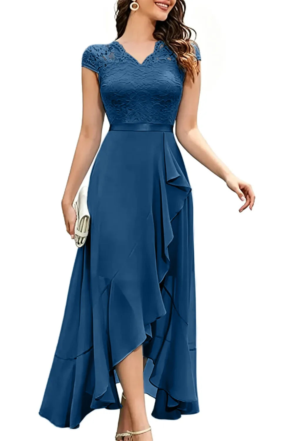 Elegantes Chiffon-Abendkleid mit Spitzenoberteil