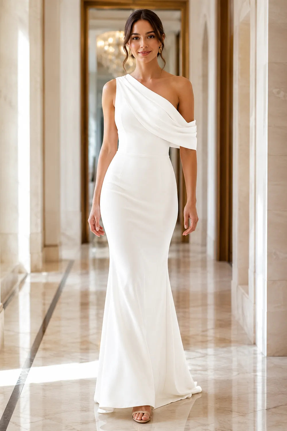 One Shoulder Draped Mermaid Formal Dress