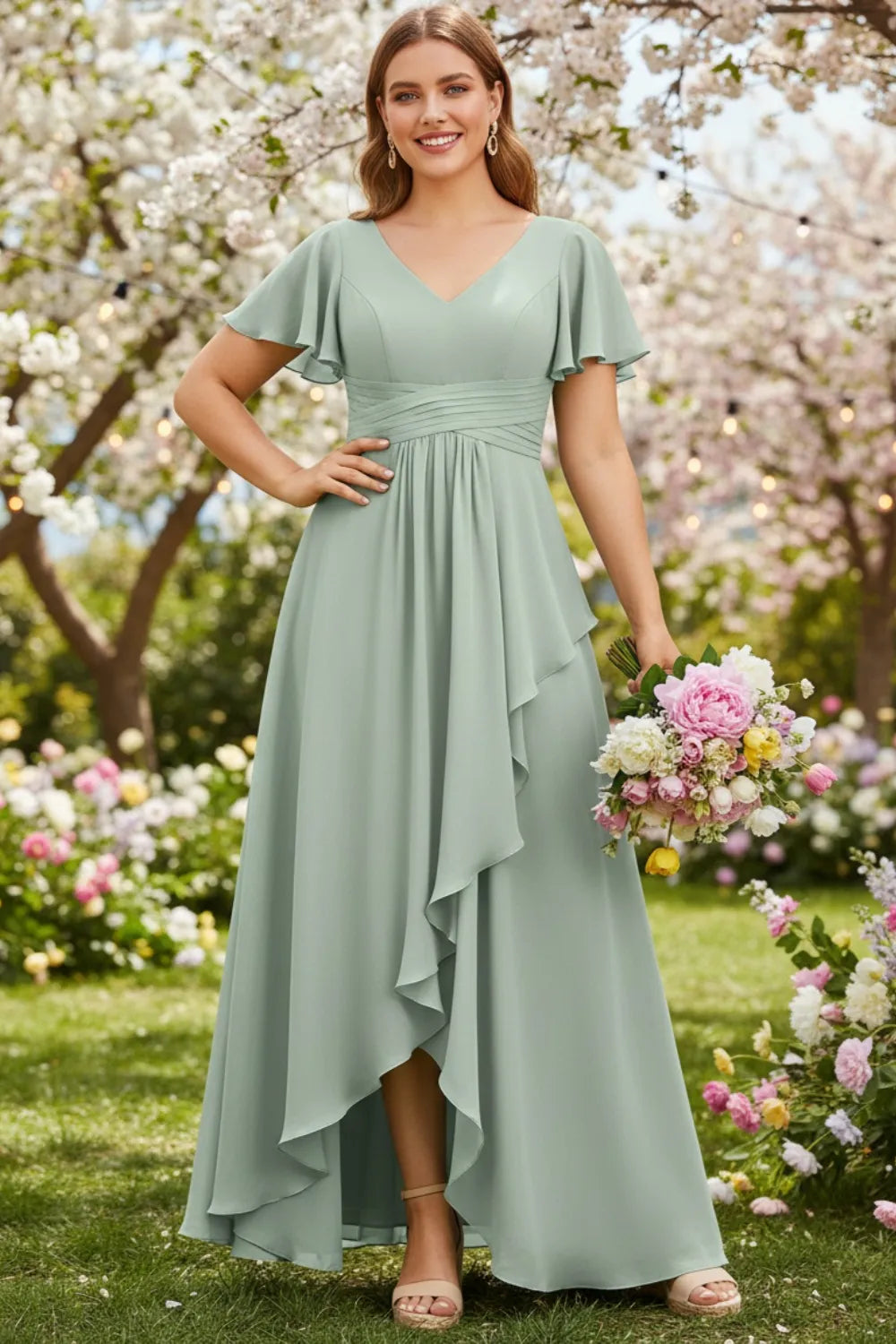 Elegant Lace-Up Back Chiffon Bridesmaid Dress