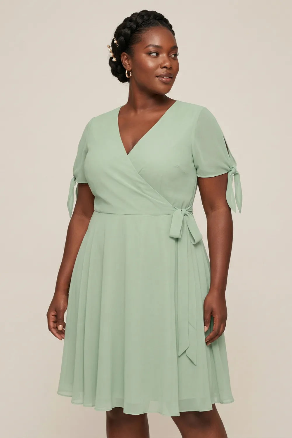 Arden Sage Green Short Chiffon Bridesmaid Dress