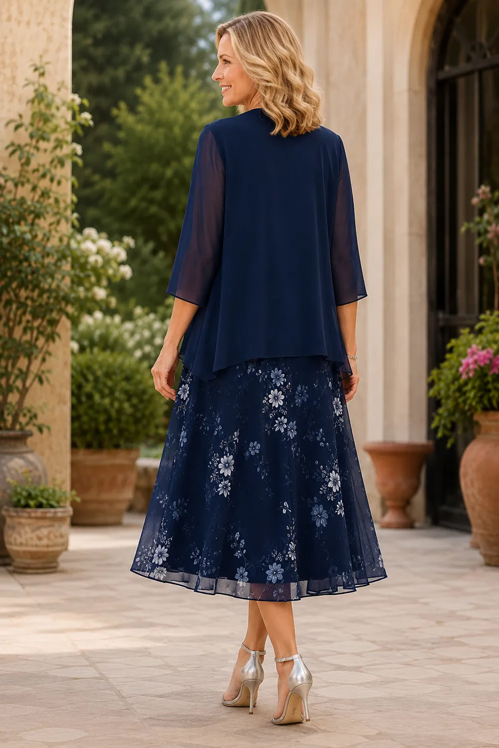 Isabella Floral Chiffon Cape Sleeve Dress