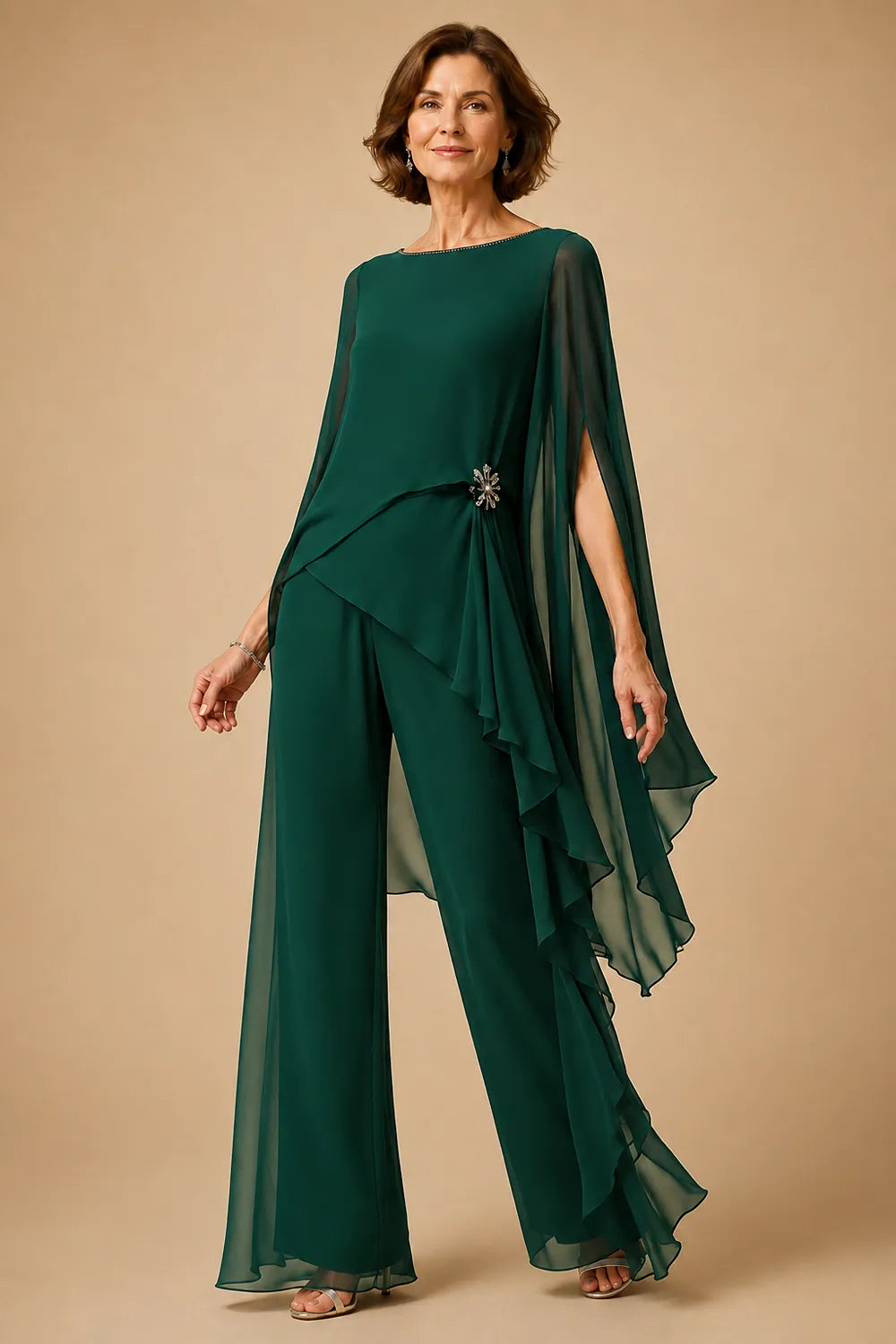 Asymmetric Chiffon Mother of the Bride Pant Suit