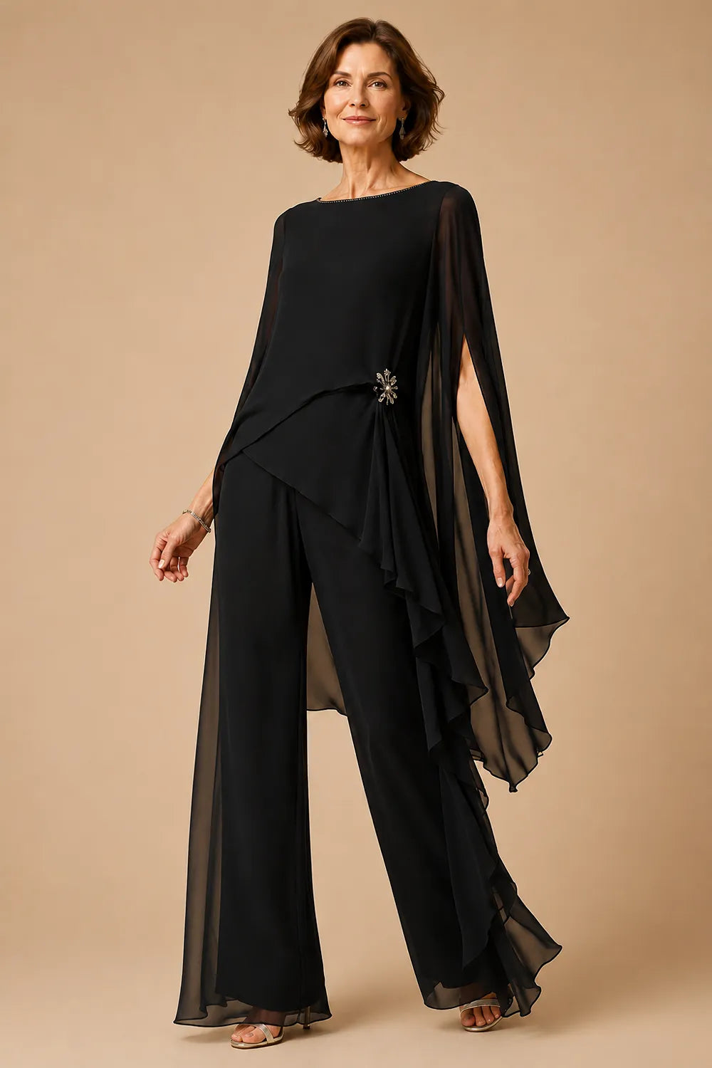 Asymmetric Chiffon Mother of the Bride Pant Suit