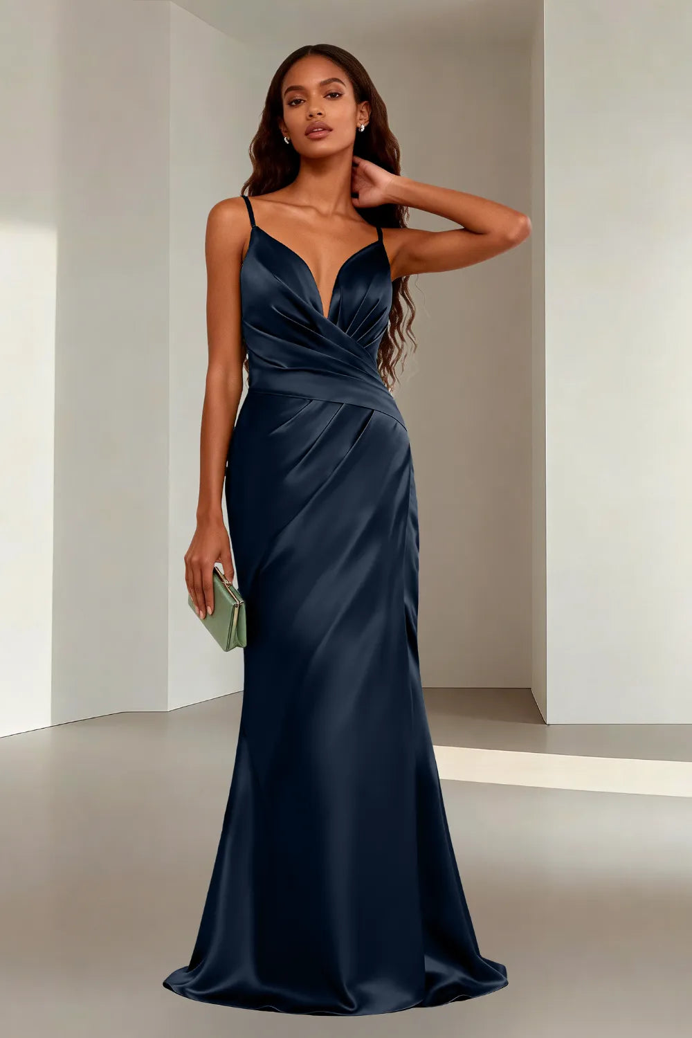 Minimalist Satin Spaghetti Strap Bridesmaid Dress