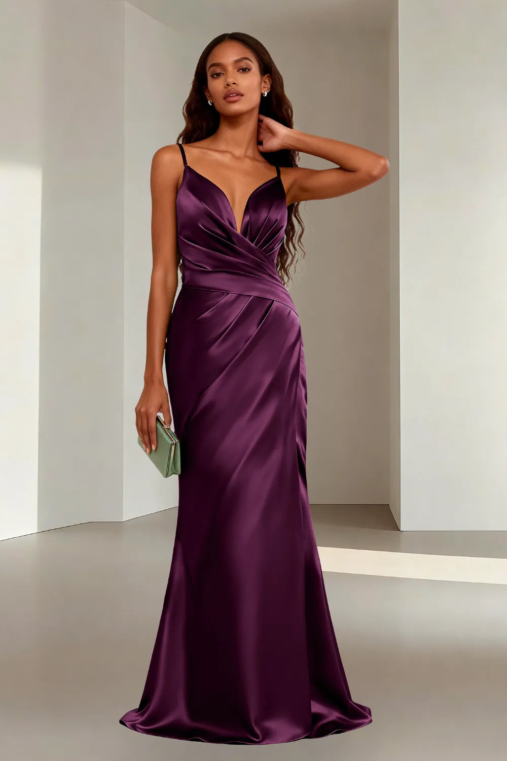 Minimalist Satin Spaghetti Strap Bridesmaid Dress