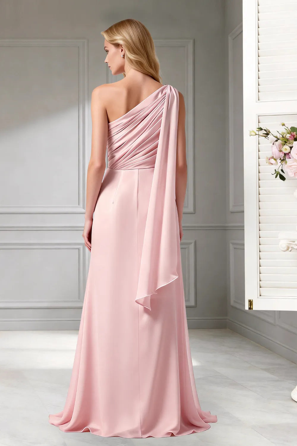 Moon Whisper Draped Chiffon Evening Dress