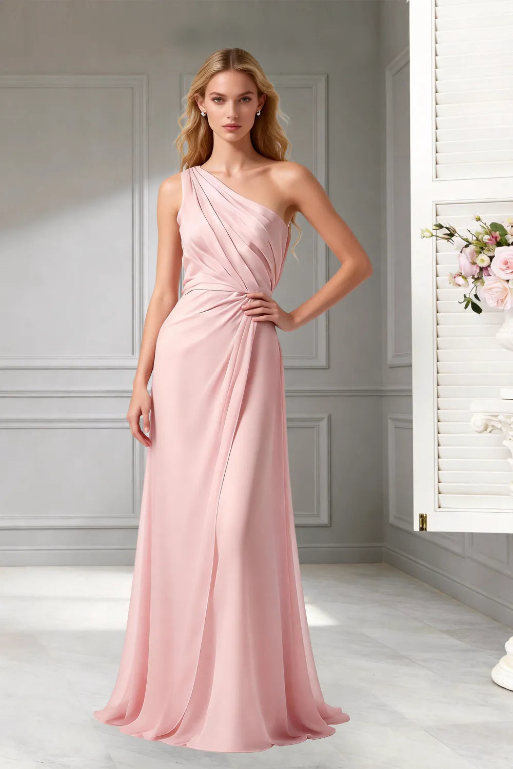 Moon Whisper Draped Chiffon Evening Dress