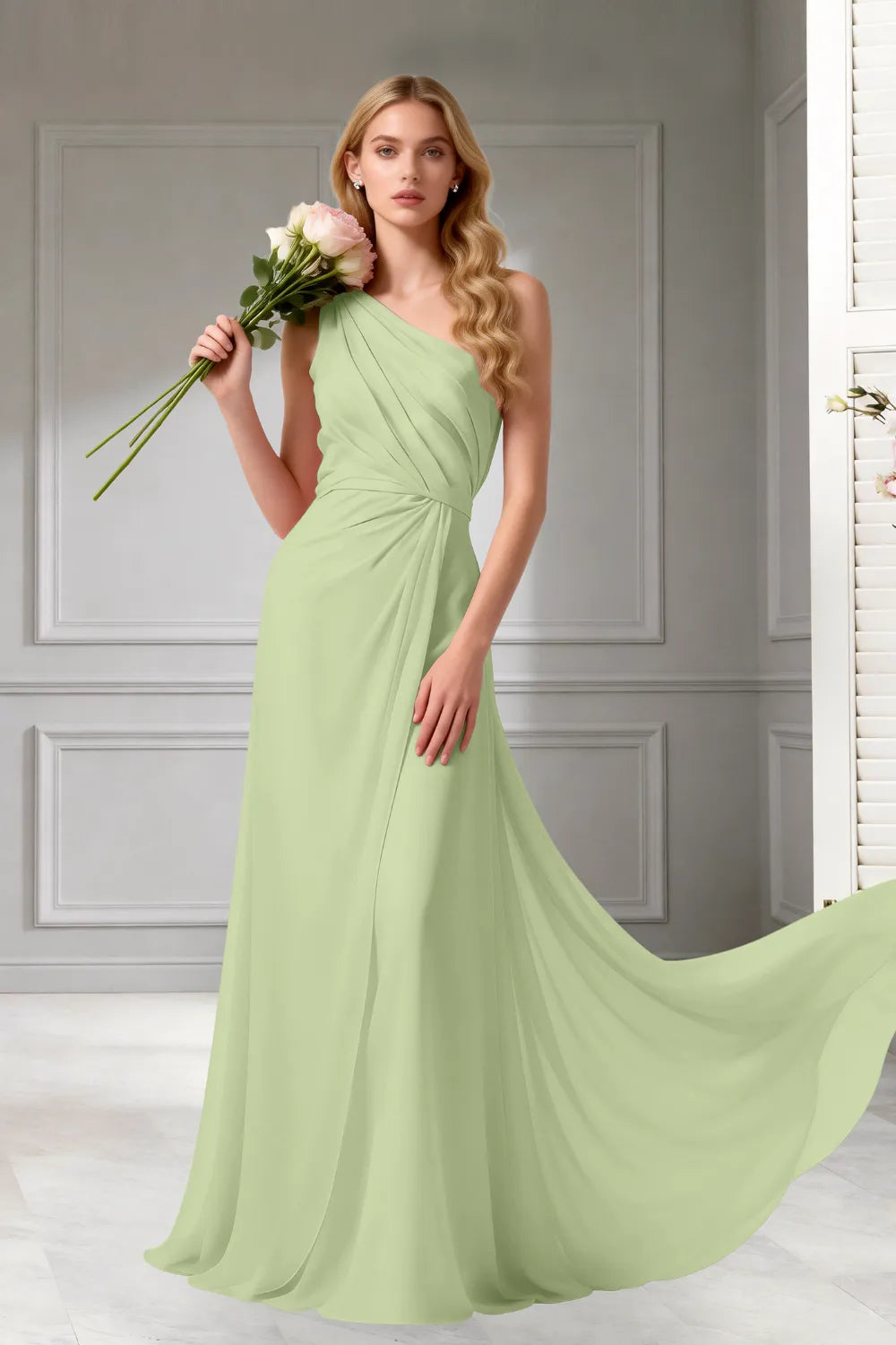 Moon Whisper Draped Chiffon Evening Dress