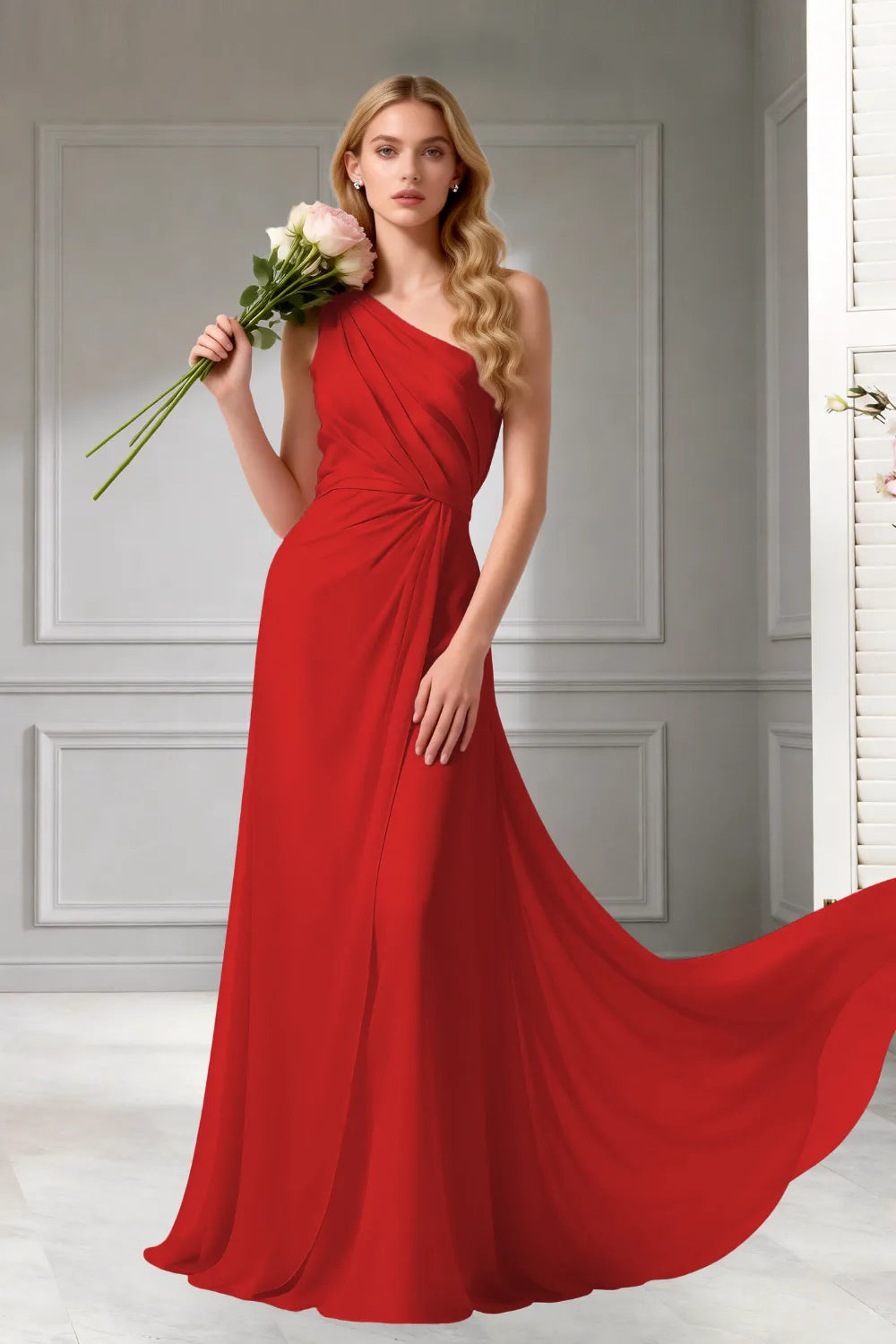 Moon Whisper Draped Chiffon Evening Dress