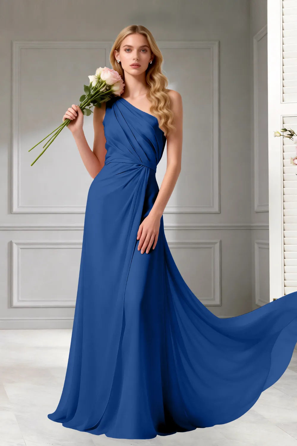Moon Whisper Draped Chiffon Evening Dress
