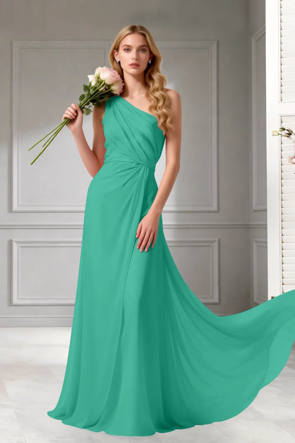 Moon Whisper Draped Chiffon Evening Dress