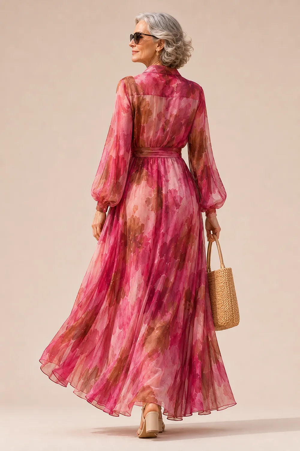Belted Floral Maxi Shirt Dress