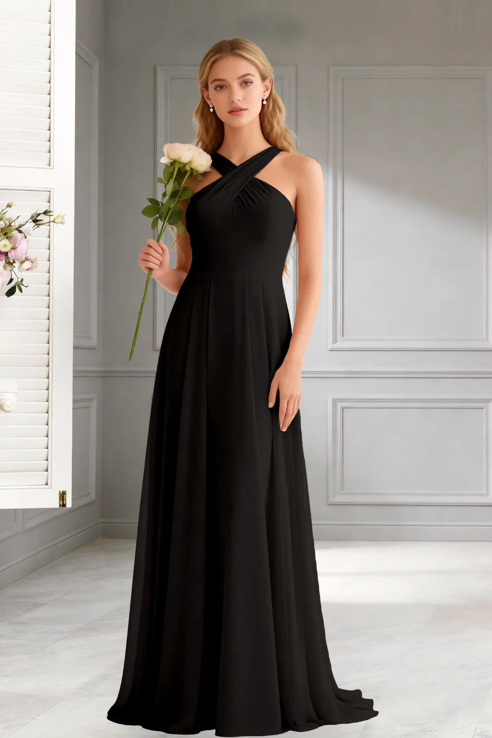 Amara Halter Neck Flowy Chiffon Formal Maxi Dress