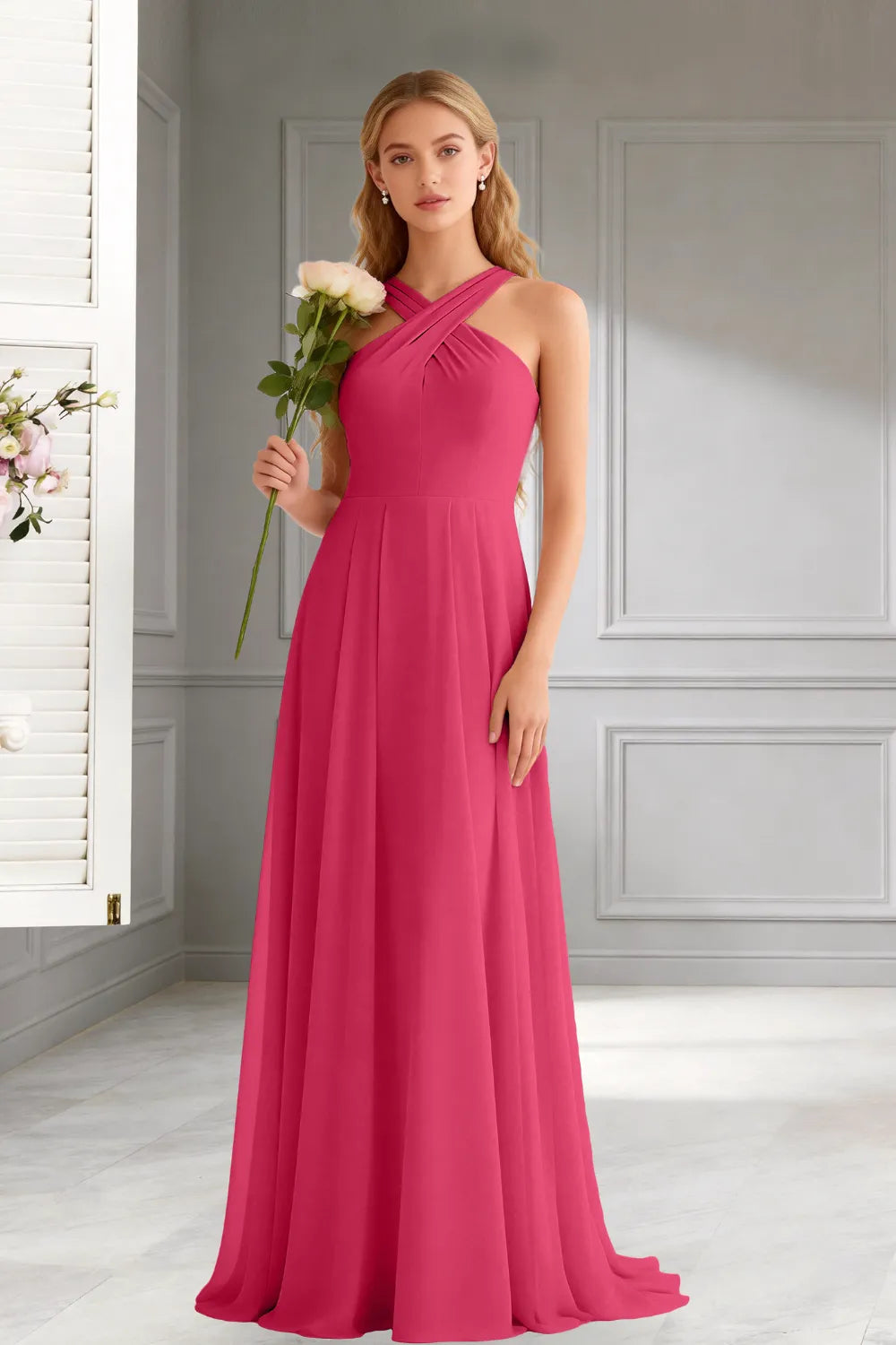 Amara Halter Neck Flowy Chiffon Formal Maxi Dress